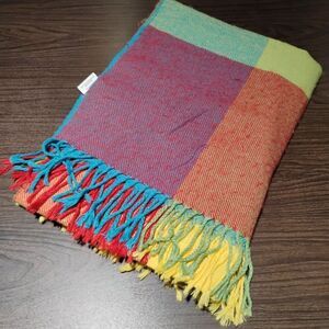 Domestications Summery Bright Rainbow Large Plaid Throw 66x52